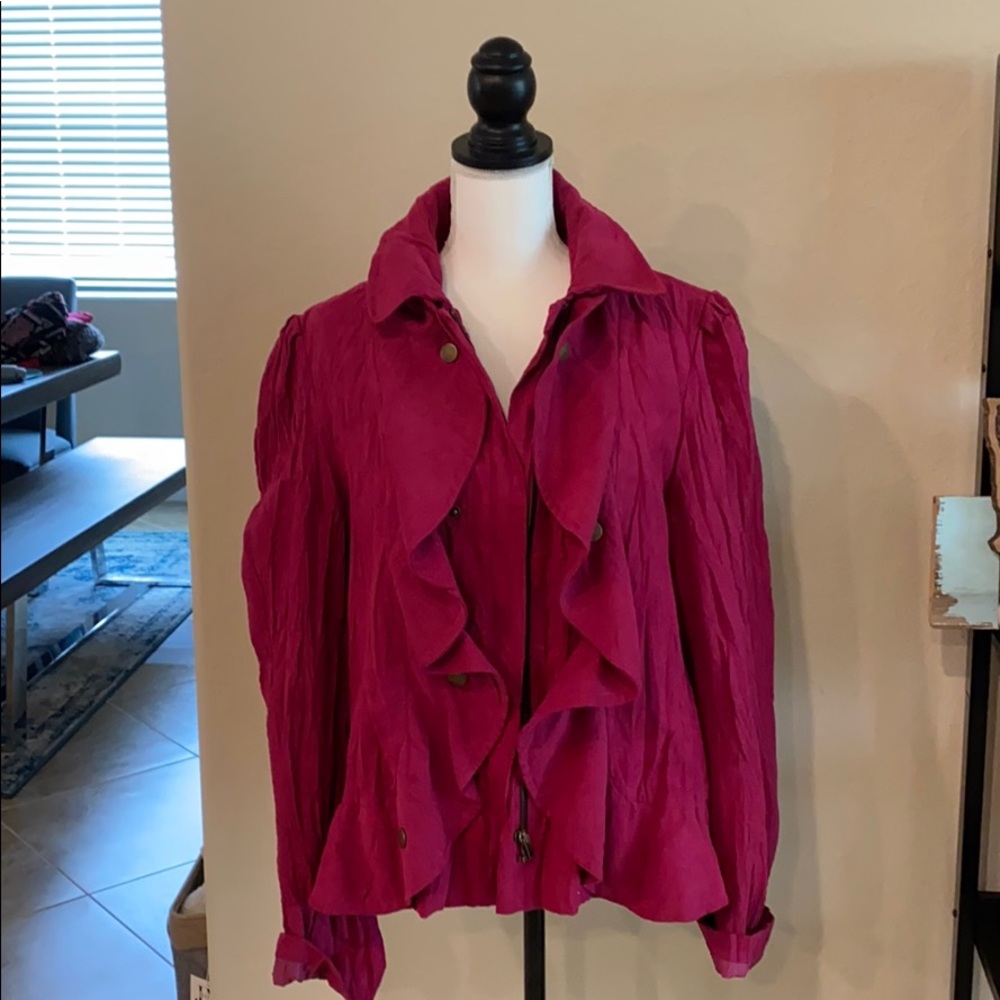 Flair Pink Suede Ruffled Jacket